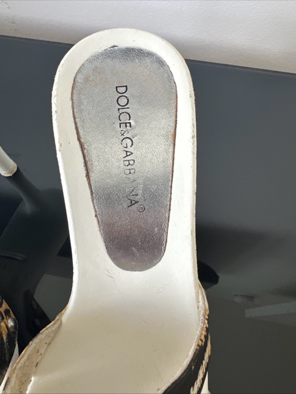 Dolce & Gabbana White and Brown Animal-Print Slide Mules - Picture 2 of 13
